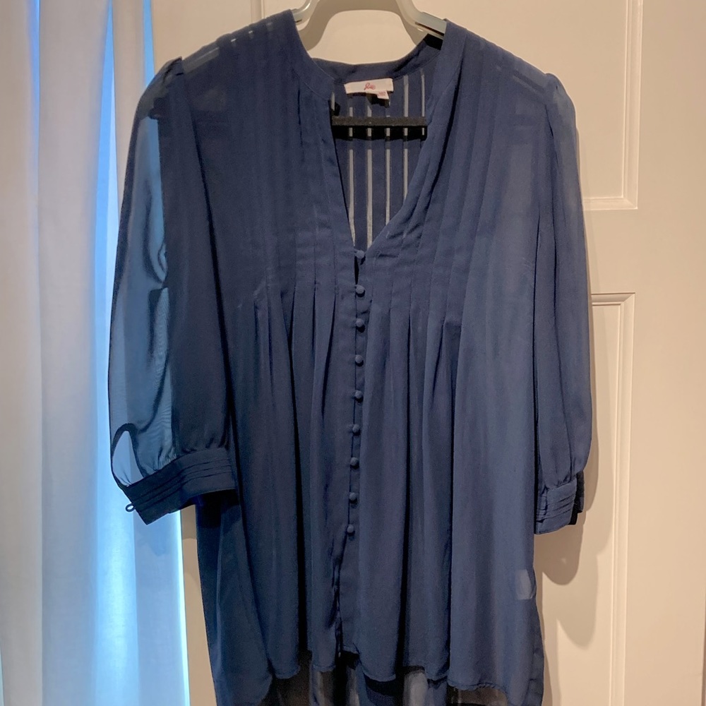 Joie navy pleated empire waist blouse
